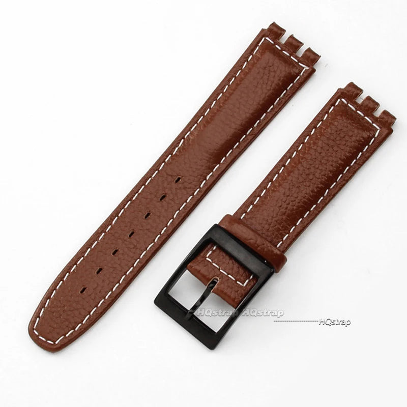 CowLost | bracelets-product_id-17mm-genuine-leather-watch-strap-for-swatch-lychee-band-brown-unisex-wristband |10