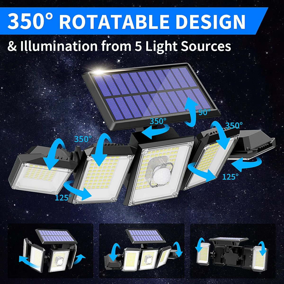 Mexllex 300 LED Solar Outdoor Motion Sensor Light with Remote, 3 Modes, IP65 Waterproof