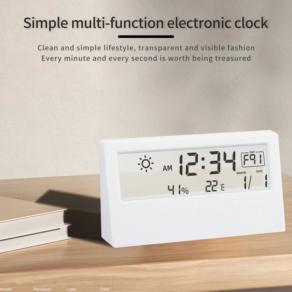JUANJUAN LED Temperature Humidity Meter Thermo-Hygrometer Weather Station with Alarm Clock for Home