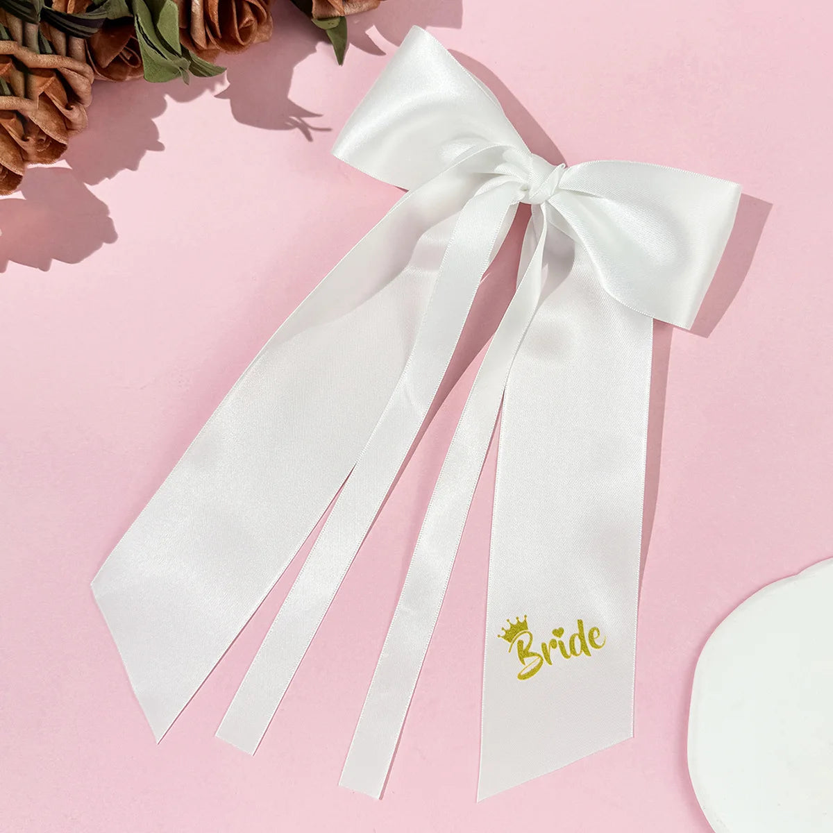 CowLost | 1pcs-pink-white-team-bride-to-be-bow-headband-satin-ribbon-wedding |14