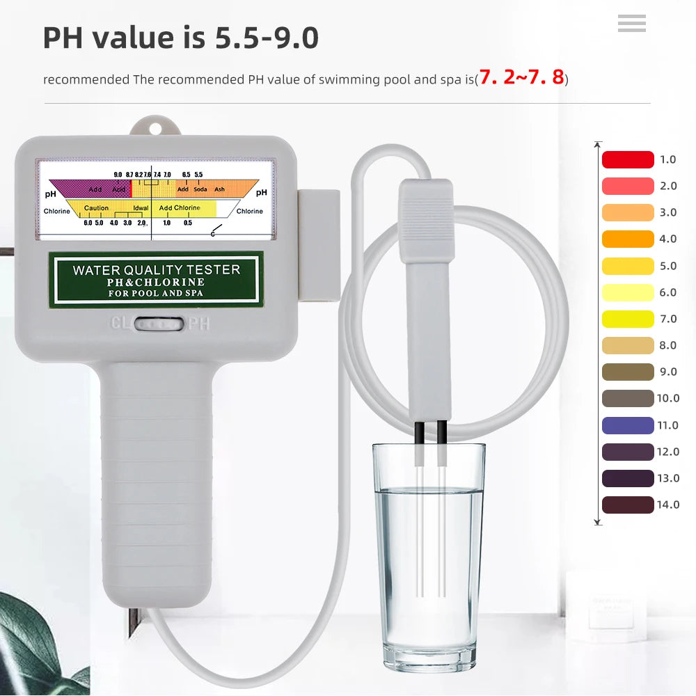 2-in-1 PH & Chlorine Meter Tester PC-102 for Pool & Aquarium Water Quality