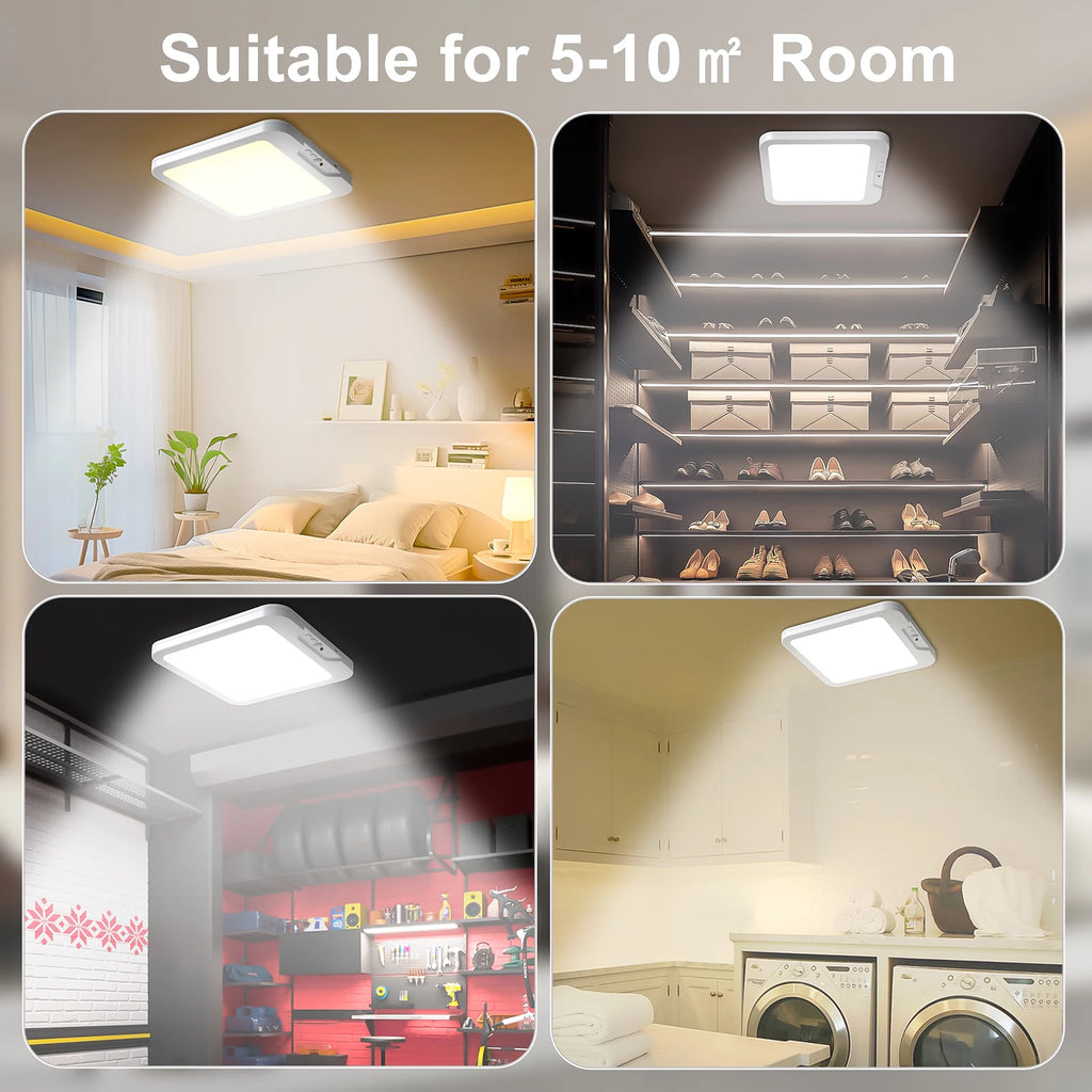 Rechargeable Battery Ceiling Light with Motion Sensor, Wireless Indoor Shower Lamp, Remote Control, 3000K-6500K
