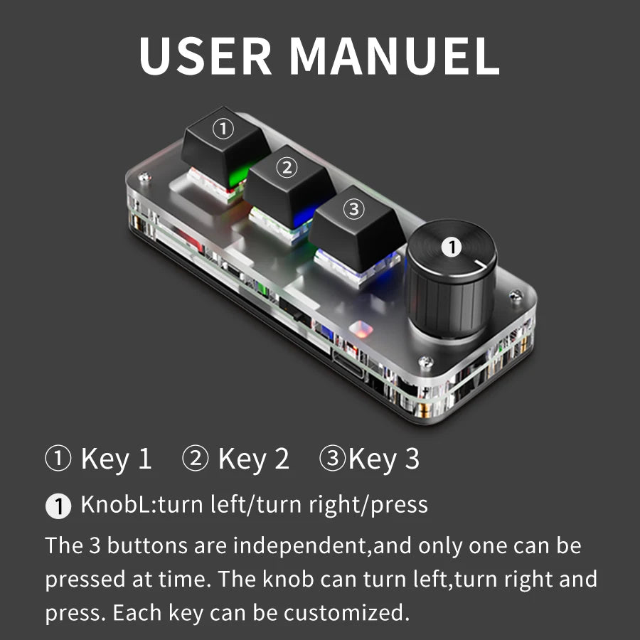 CowLost | product_id-2-4g-bluetooth-mini-mechanical-keyboard-3-key-with-macro-knob-hot-plug |3