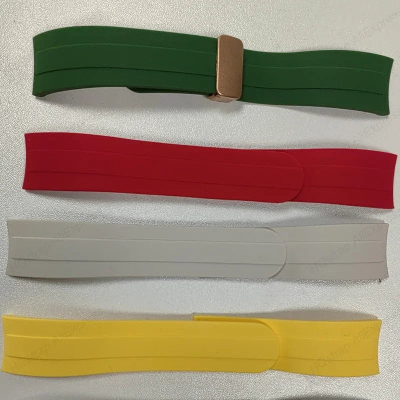 22mm Silicone Rubber Strap for Rolex Watch with Magnetic Folding Buckle Replacement Wristband Curved End
