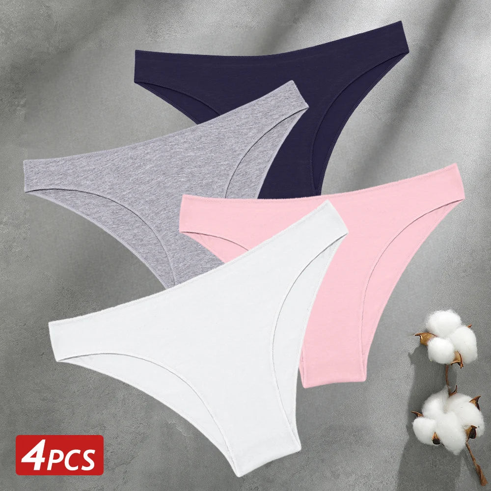 CowLost | activewear-pants-4pcs-women-s-seamless-low-waist-cotton-briefs-solid-color-panties |19