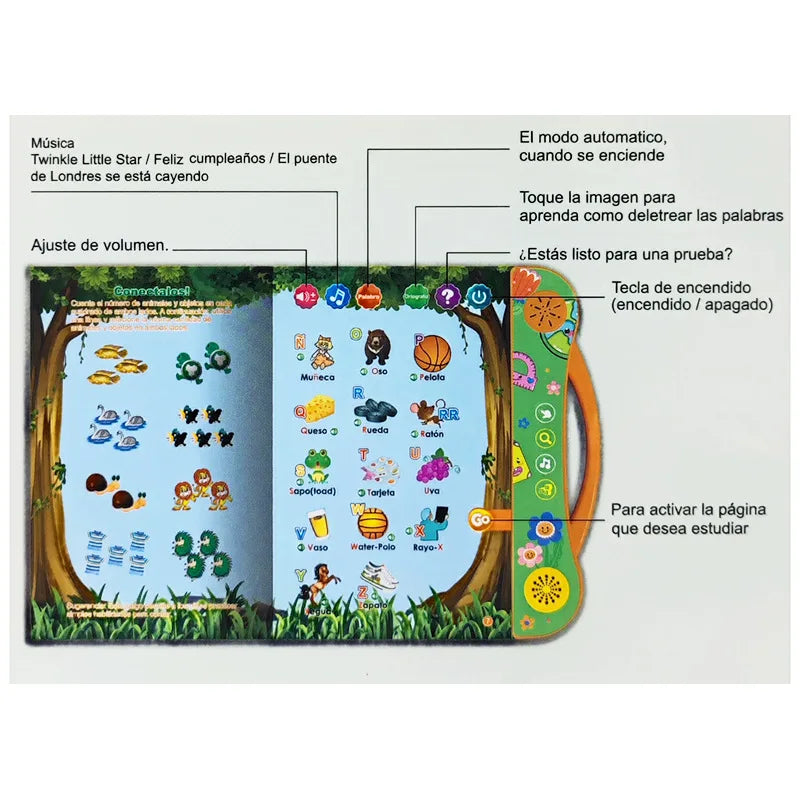 Spanish Talking Sound Education Book with 4 Games and English Stories for Children Ages 5-8