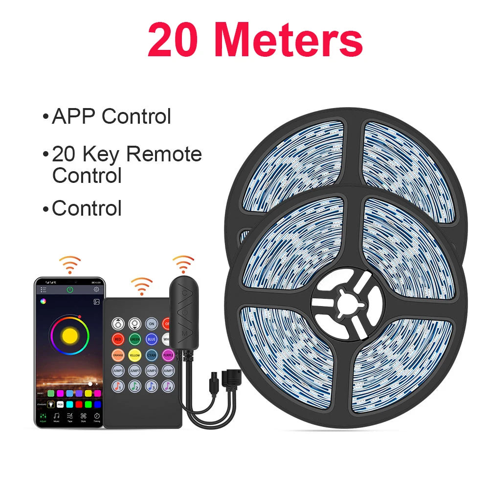 12V 5050 RGB LED Strip Light with APP & Remote, DIY Color Change, Music Sync, Timer