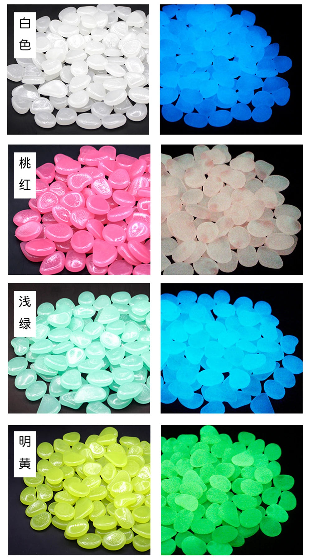 50Pcs Large Glow in the Dark Garden Pebbles for Patio, Lawn, Fish Tank, and Home Decoration