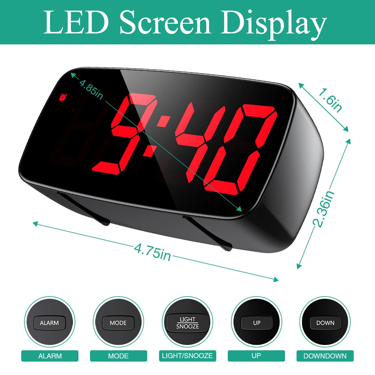 ORIA Digital LED Alarm Clock Voice Control Snooze Temperature Display Night Mode