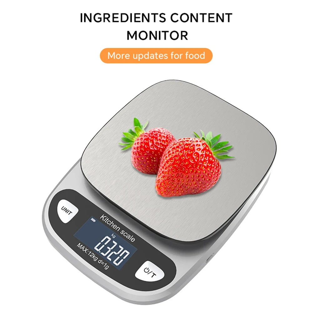 Digital Kitchen Scale 12kg/1g & 6kg/0.1g Waterproof Electronic Balance for Food, Jewelry, Baking