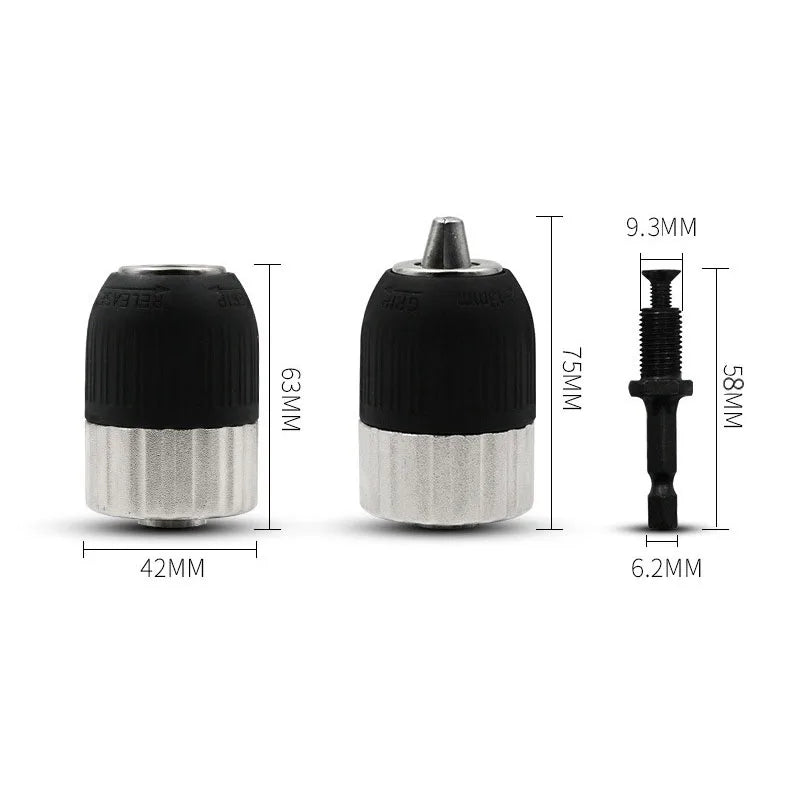 CowLost | keyless-self-locking-drill-chuck-adapter-2-13mm-3-8-24unf-hex-shank-quick-release-impact-ready-electric-drill-chuck-driver-tools |6