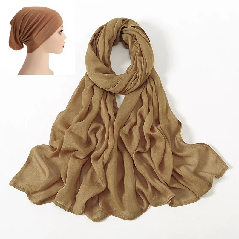 CowLost | 2pcs-set-hijab-matching-color-jersey-cap-lady-plain-viscose |29