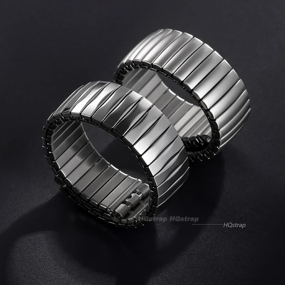 Elastic Stainless Steel Expansion Watch Band for Swatch 17mm 20mm Unisex Metal Strap