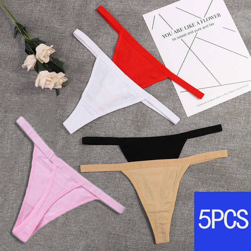 CowLost | 5pcs-women-rib-g-string-thongs-sexy-female-low-waist-panties |1