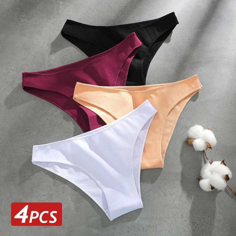 CowLost | activewear-pants-4pcs-women-s-seamless-low-waist-cotton-briefs-solid-color-panties |18