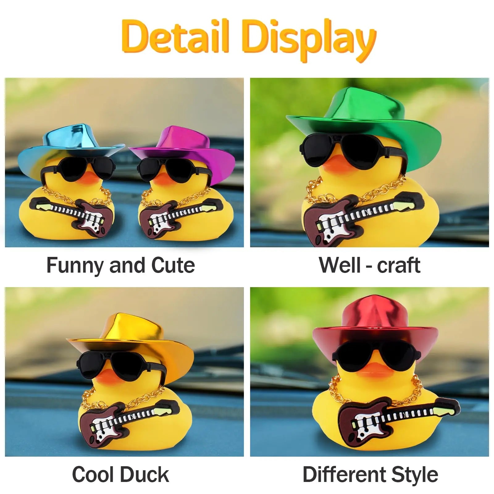 CowLost | product_id-purple-rubber-duck-car-ornament-with-cowboy-hat-necklace-and-sunglasses-dashboard-decoration |4