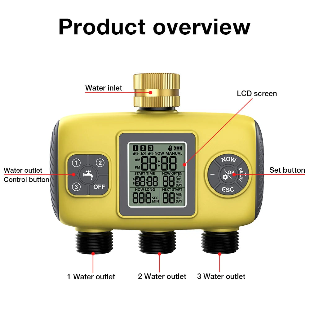 Intelligent Automatic Garden Water Timer 1/2/3-Outlet Irrigation Controller for Lawn and Greenhouse