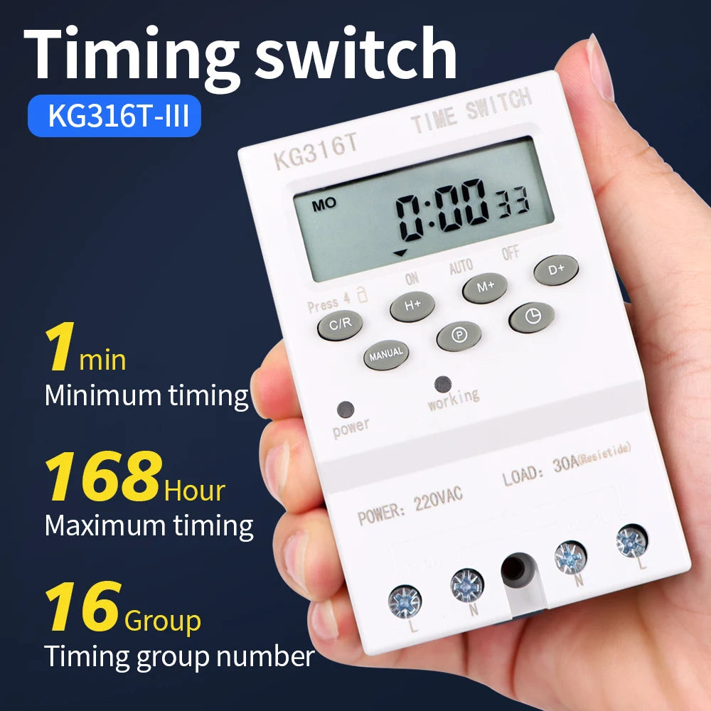 Digital 7-Day Programmable Timer Relay 220V 25/30A with Power Outage Memory