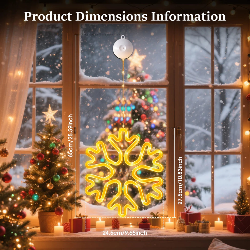 Warm Multi-Color Christmas Snowflake LED Window Lights, 8/12 Modes, Battery Powered Neon Hanging Lamp