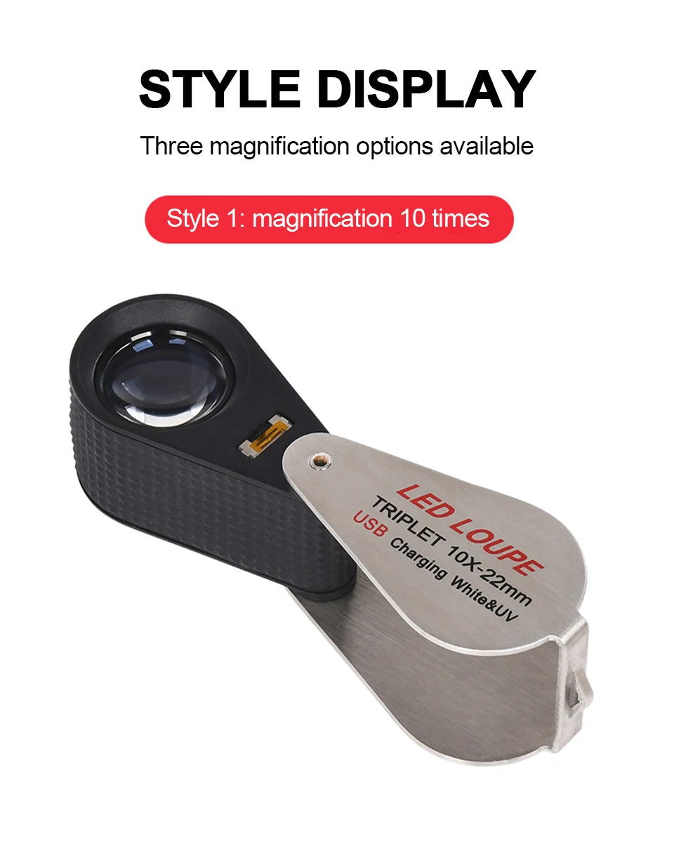CowLost | 10x-20x-30x-40x-magnifier-loupe-with-dual-light-white-uv-led-illuminated-magnifier-jewelry-diamond-gemstone-eye-glass-for-repair |9