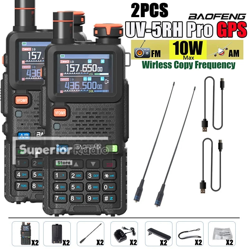 CowLost | intercom-accessories-baofeng-uv-5rh-pro-gps-walkie-talkie-10w-640-channels-type-c-charging-noaa-weather-2-4pcs |20