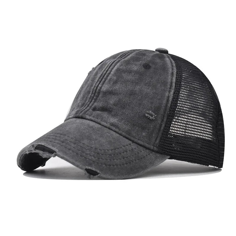 CowLost | washed-cotton-mesh-breathable-baseball-cap-made-old-ripped-light-board-cap |13
