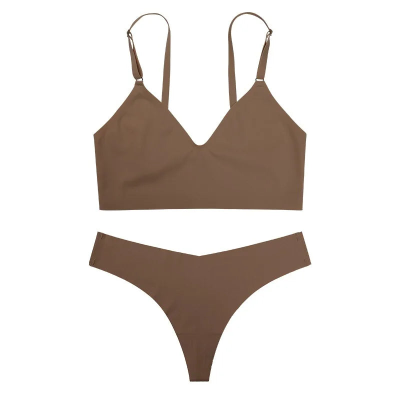 CowLost | product_id-seamless-wireless-v-neck-bra-low-waist-thong-set-for-women |10