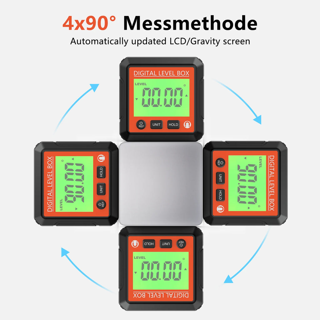 Digital Magnetic Inclinometer LCD Backlight Angle Finder 4x90° Protractor Level Box for Woodworking