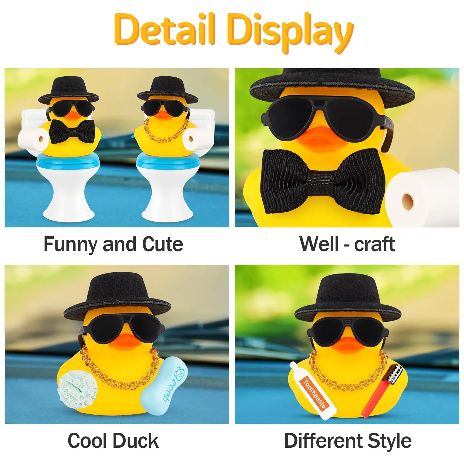 CowLost | product_id-mini-yellow-rubber-duck-with-hat-and-sunglasses-for-car-dashboard-decoration |11