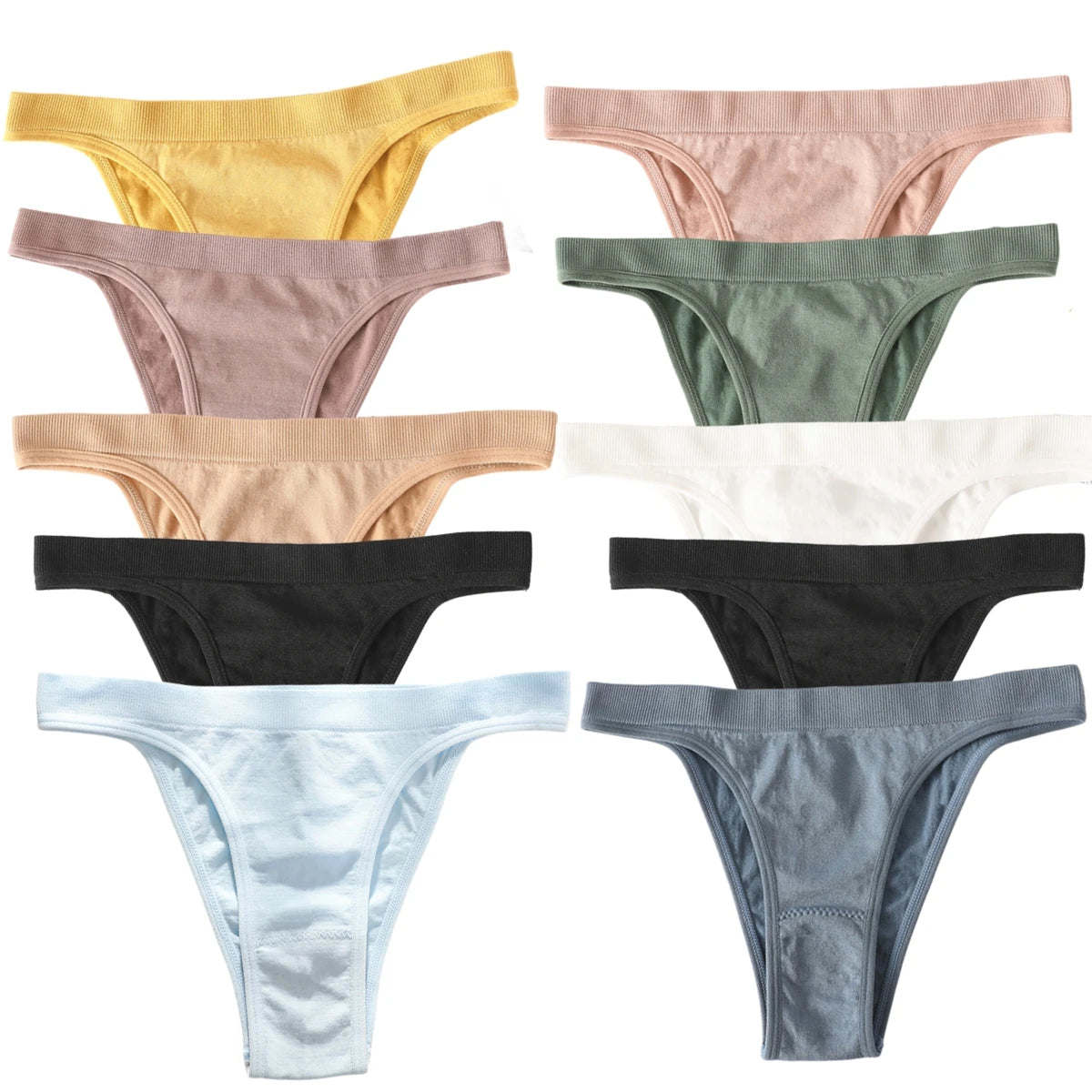 CowLost | product_id-10pcs-womens-seamless-ribbed-high-leg-sports-thong-underwear-set |22