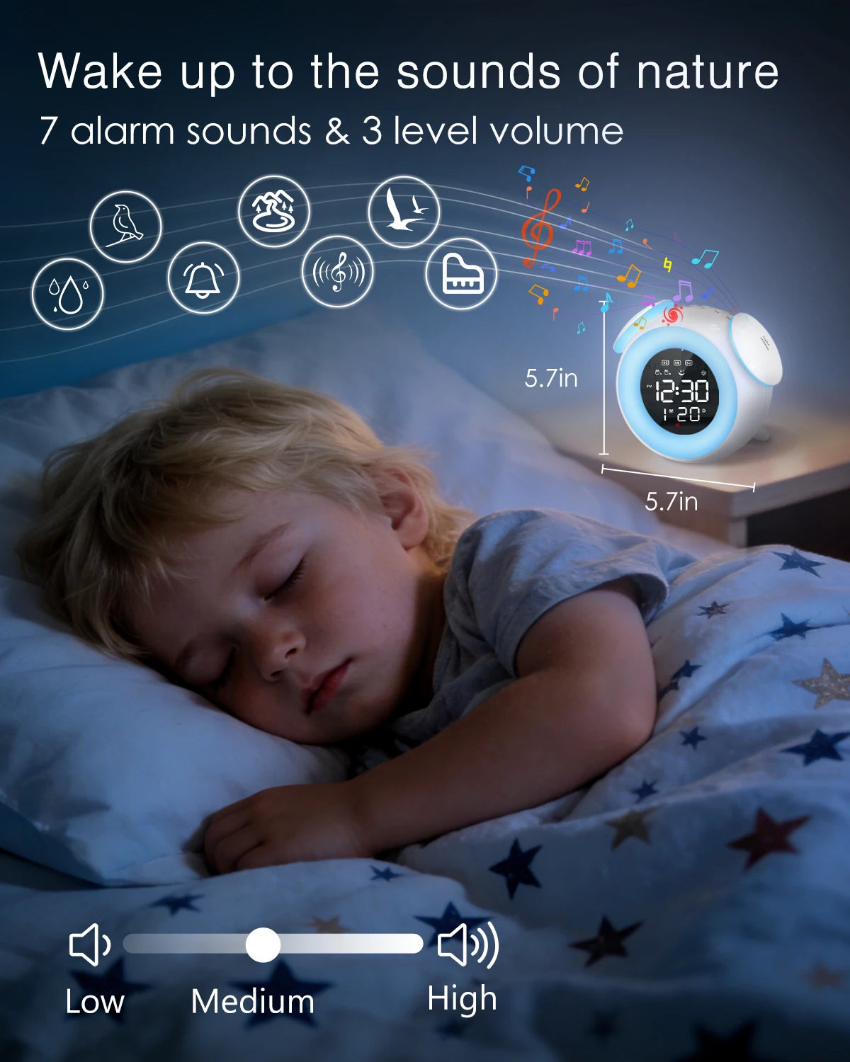 ORIA Kids Digital Alarm Clock with 9-Color Night Light and Dual Alarms for Toddlers