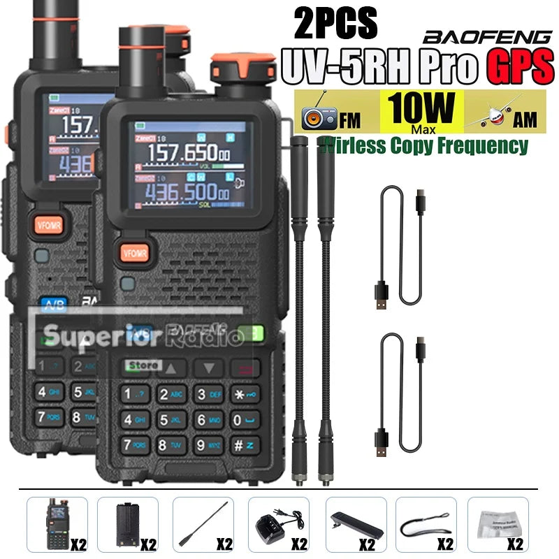 CowLost | intercom-accessories-baofeng-uv-5rh-pro-gps-walkie-talkie-10w-640-channels-type-c-charging-noaa-weather-2-4pcs |21