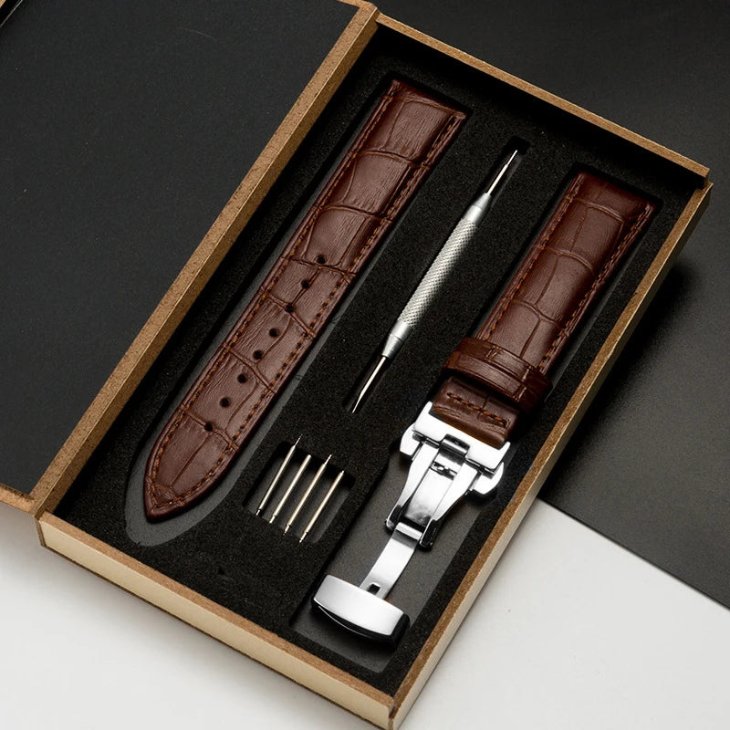 CowLost | product_id-genuine-leather-watchband-18-24mm-replacement-strap-with-wooden-box-and-butterfly-buckle |1