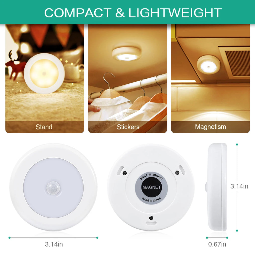 AMIR Cordless Battery-Powered Motion Sensor LED Night Light for Stair, Hallway, Bedroom, Kitchen