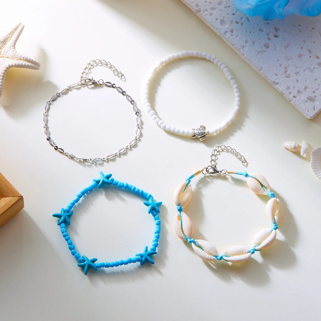 CowLost | bohemian-rice-beads-starfish-conch-pendant-anklet-set-for-women-multi-layer-sea-turtle-ankle-bracelet-on-foot-girl-charm-jewelry |10