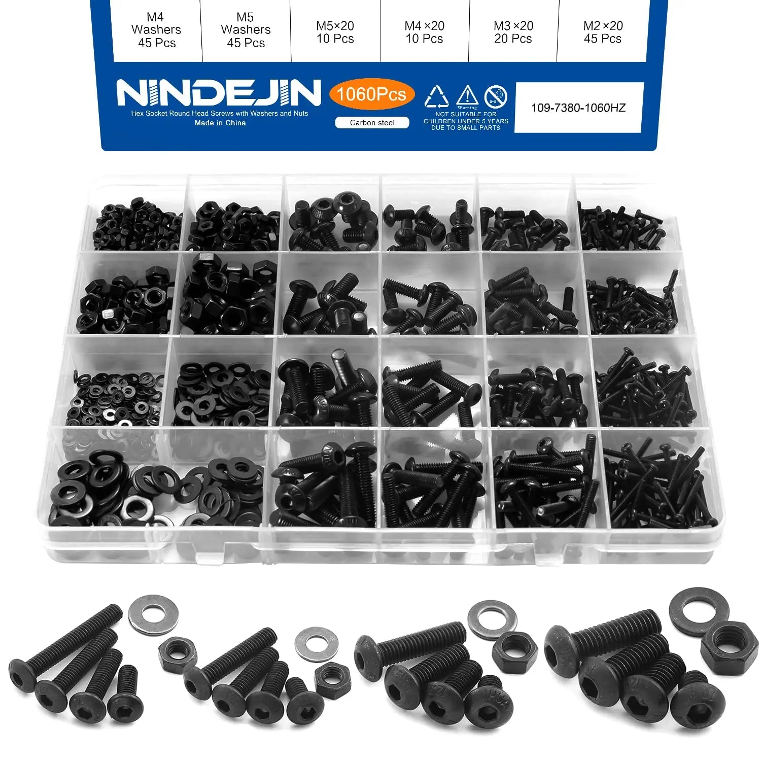 1060pcs M2 M3 M4 M5 Hex Socket Screw Set Carbon Steel