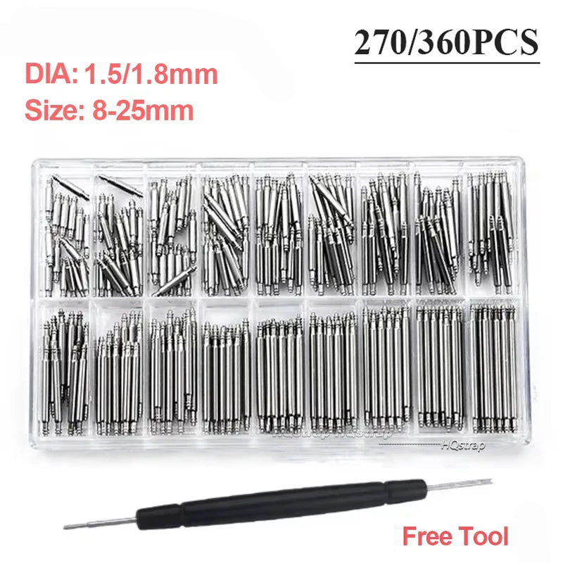 CowLost | product_id-360pcs-stainless-steel-watch-spring-bars-strap-pins-1-5-1-8mm-diameter-8-25mm-length-repair-kit |7