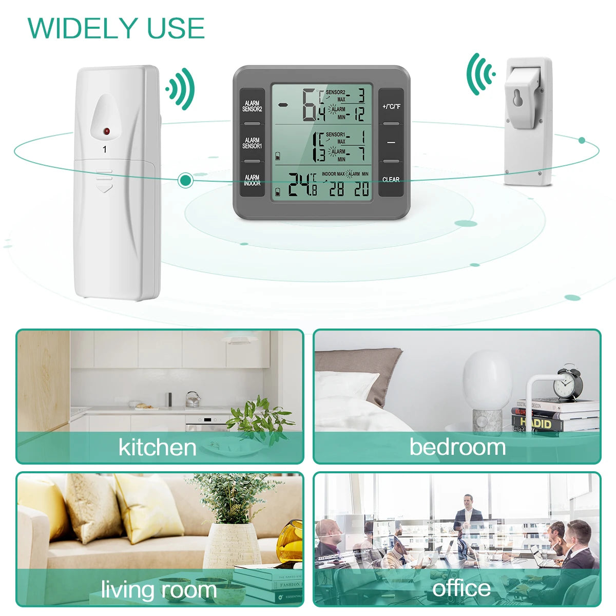 ORIA Digital Fridge Thermometer with 2 Sensors Wireless Indoor Freezer Thermometer