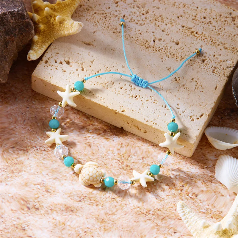CowLost | bohemian-starfish-conch-shell-beads-bracelet-for-women-girls-summer-beach-party-rice-bead-adjustable-bangle-friendship-jewelry |7