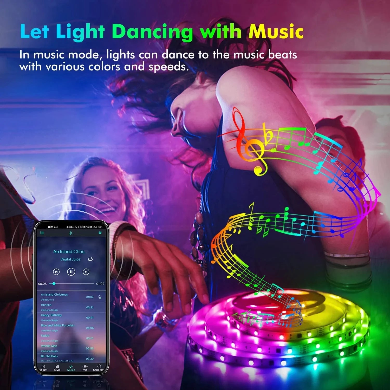 CowLost | light-ropes-strings-product_id-usb-rgb-led-strip-light-bluetooth-app-control-flexible-tv-background-party-decor |2