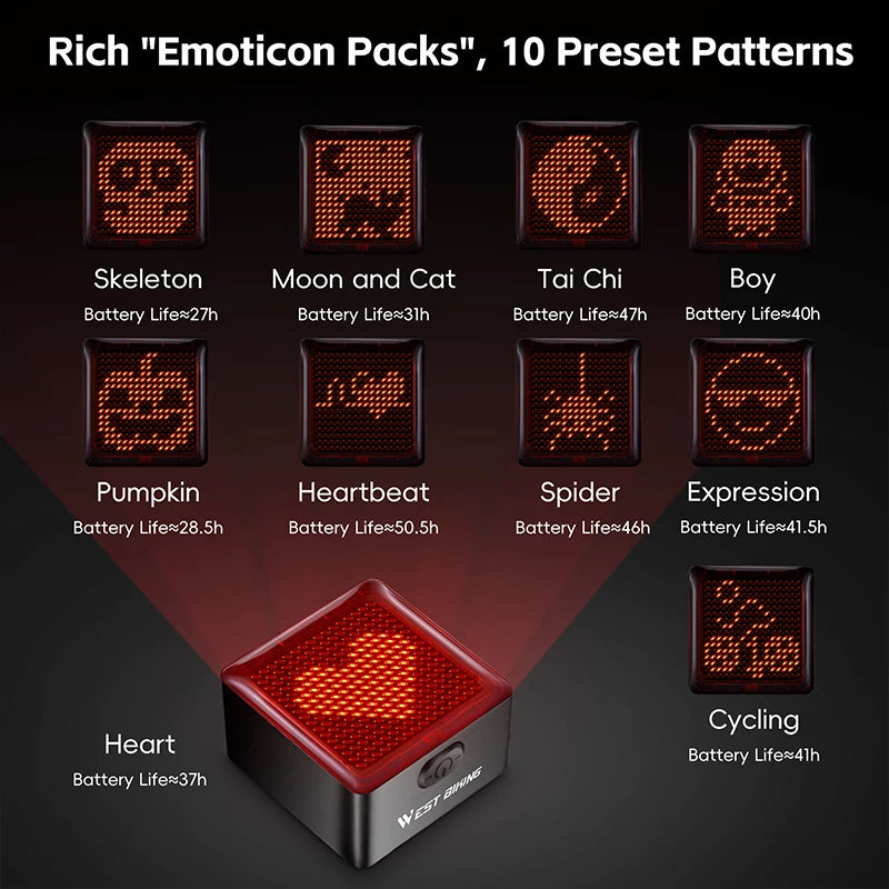 CowLost | sporting-goods-west-biking-diy-pixel-rear-bicycle-taillight-1100mah-long-battery-life |3