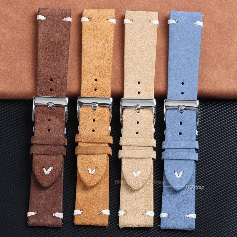 CowLost | product_id-hqstrap-grey-vintage-suede-leather-watch-strap-18-22mm-handmade-stitching-universal-replacement |5