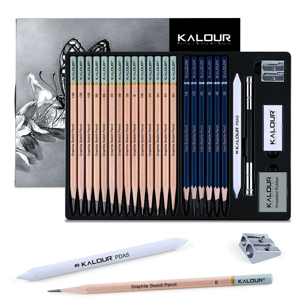 CowLost | product_id-kalour-22-25-36-39-piece-sketch-pencil-set-for-shading-portrait-drawing-smooth-graphite-pencils-for-students-professionals |3