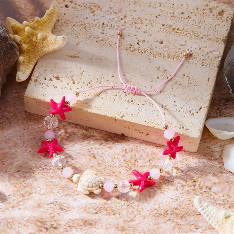 CowLost | bohemian-starfish-conch-shell-beads-bracelet-for-women-girls-summer-beach-party-rice-bead-adjustable-bangle-friendship-jewelry |8
