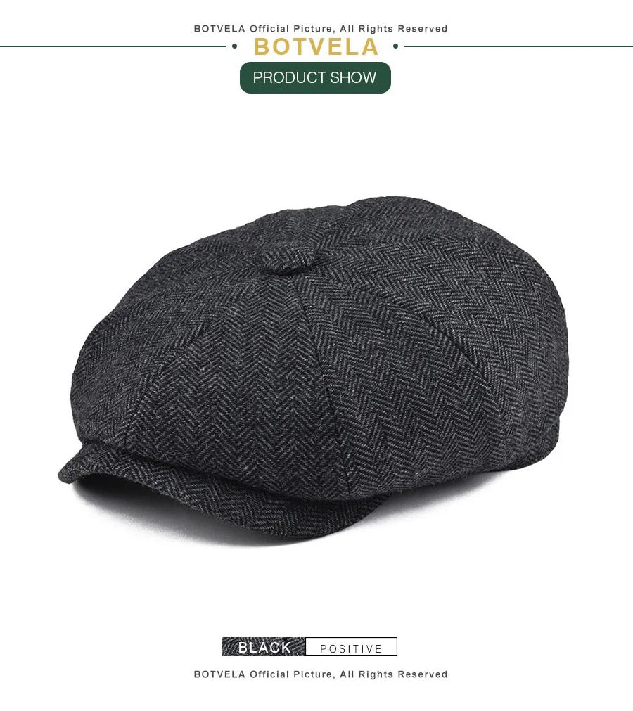 CowLost | botvela-wool-tweed-newsboy-cap-herringbone |10