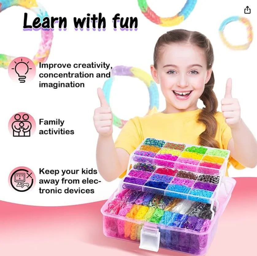 DIY Rubber Bands Loom Weaving Kit Box for Bracelets, Pendants, and Beaded Crafts