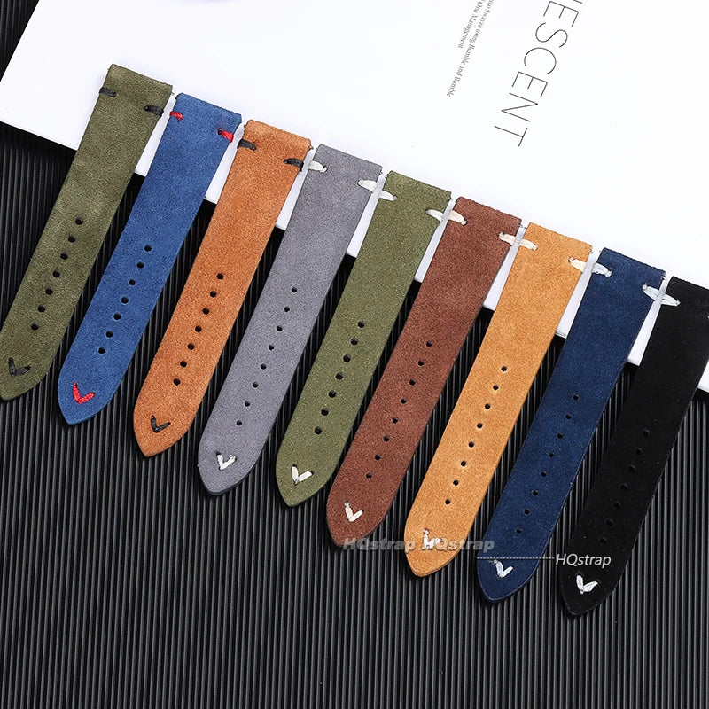 CowLost | product_id-hqstrap-grey-vintage-suede-leather-watch-strap-18-22mm-handmade-stitching-universal-replacement |11