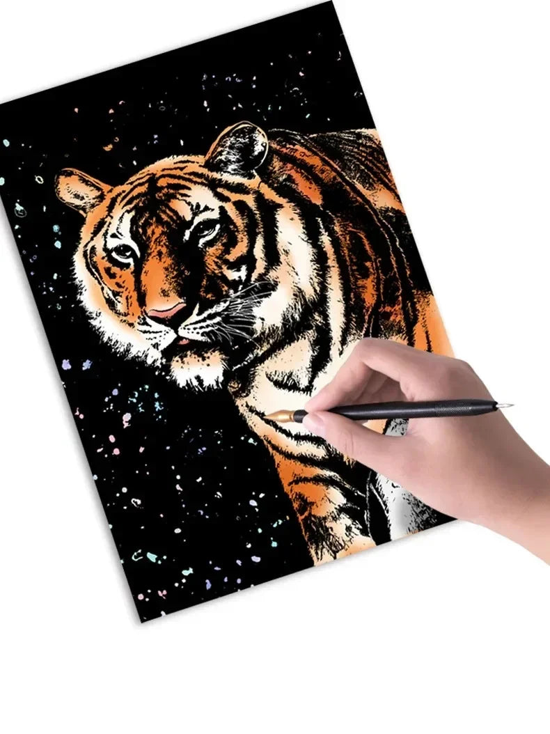 CowLost | product_id-4-pcs-a4-diy-scratch-painting-set-with-cartoon-animals-night-view-designs |9