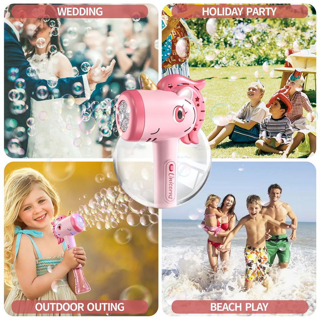 Cartoon Unicorn Automatic Bubble Machine Handheld Bubble Gun with Lights Outdoor Toy