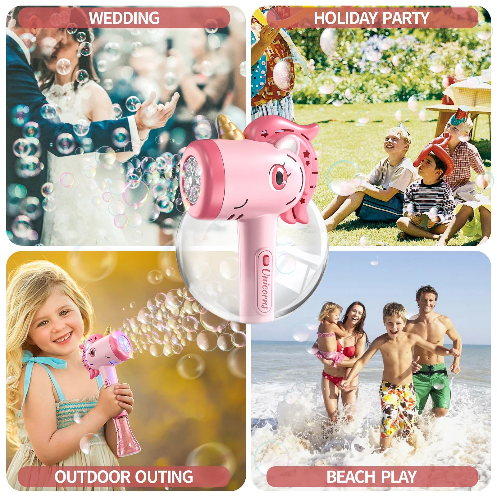 Cartoon Unicorn Automatic Bubble Machine Handheld Bubble Gun with Lights Outdoor Toy